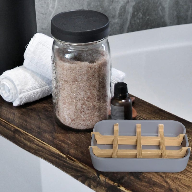 Aoheuo Modern Bamboo Fiber soap Holder and soap Dish Combination (Removable), Gray, 5.12 Long by 3 Wide, 0.98 inches high, Used in Kitchens, bathrooms, and bar Sinks - Image 4